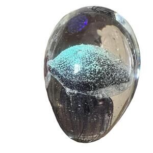 Glowing Jellyfish Art Glass Paperweight 4” Shelf Sitter Ocean Coastal Decor